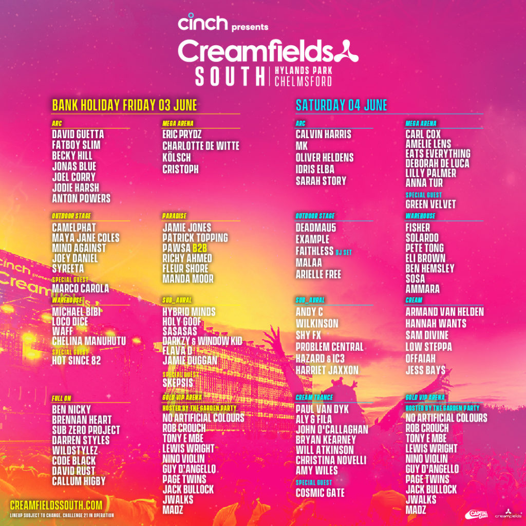 La line-up de la première édition de Creamfields South.